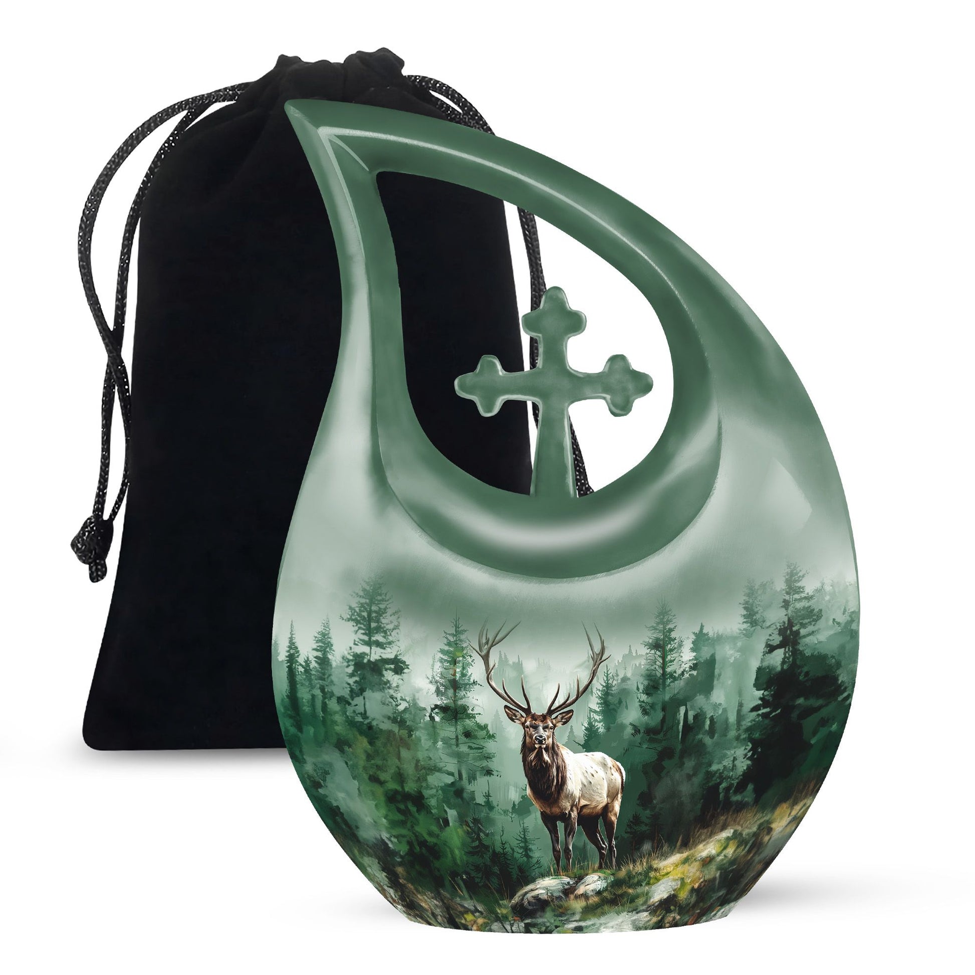 10-inch Deer themed Cross Drop large urn