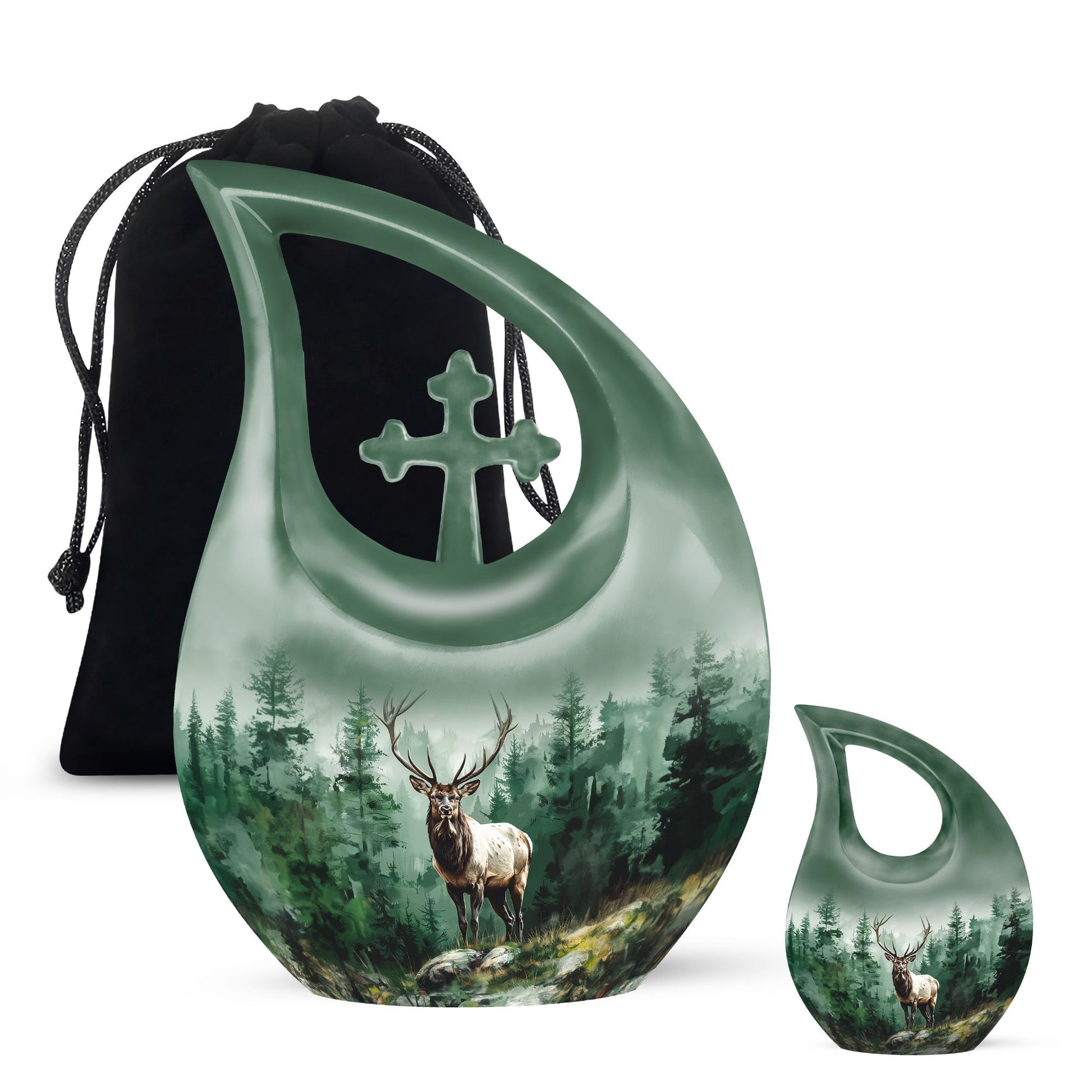 10-inch Deer themed Cross Drop large urn