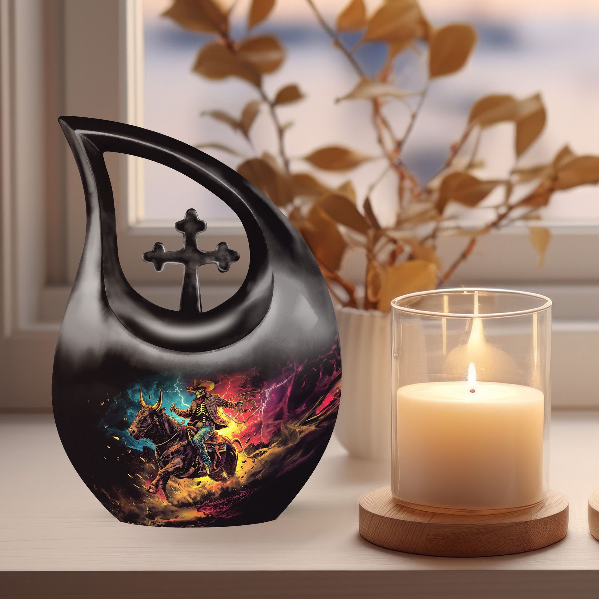 Cowboy themed 10-inch cremation urn