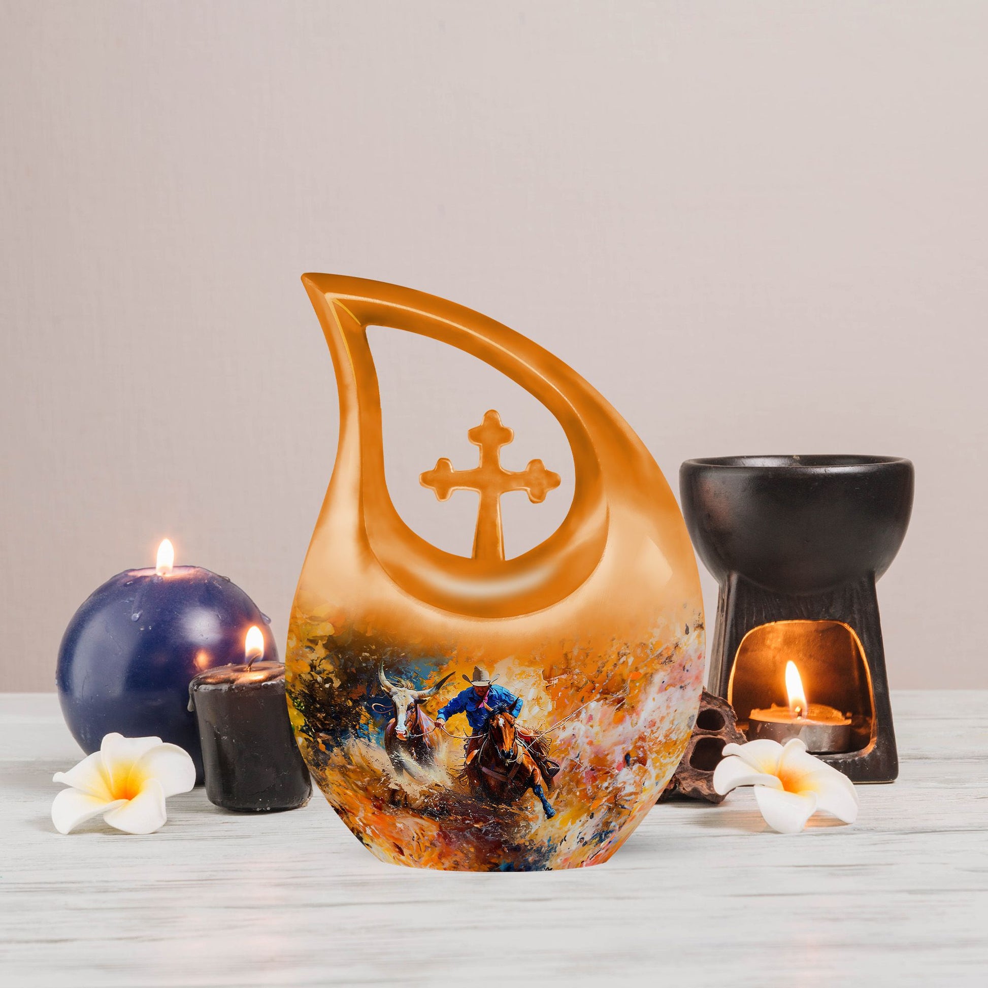 10-inch Cowboy Themed Cross Drop Cremation Urn