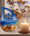 10-inch Cowboy Urn with Cross Drop design for Mom