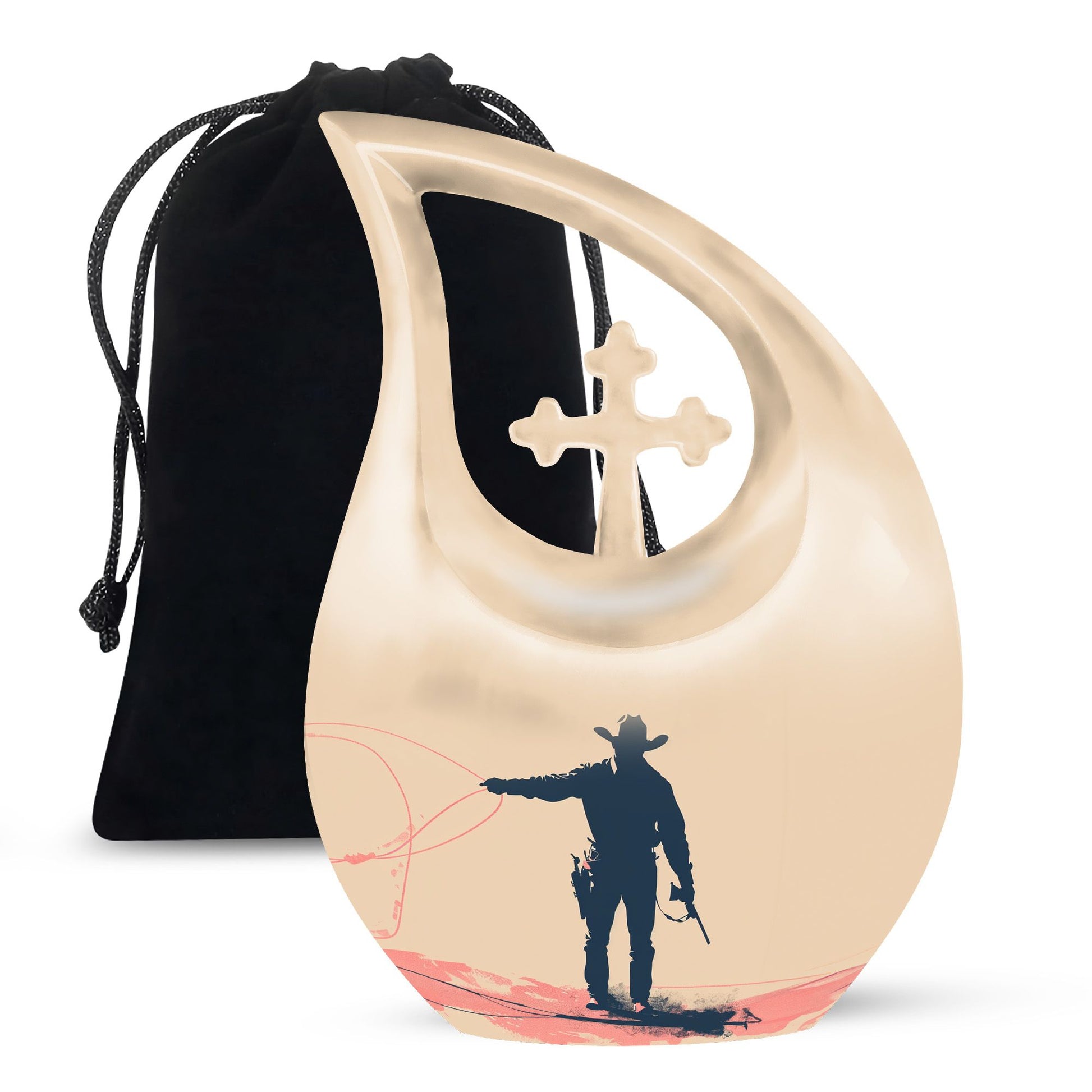 Cross-Drop Cowboy Memorial: Large Customizable Tribute Urn