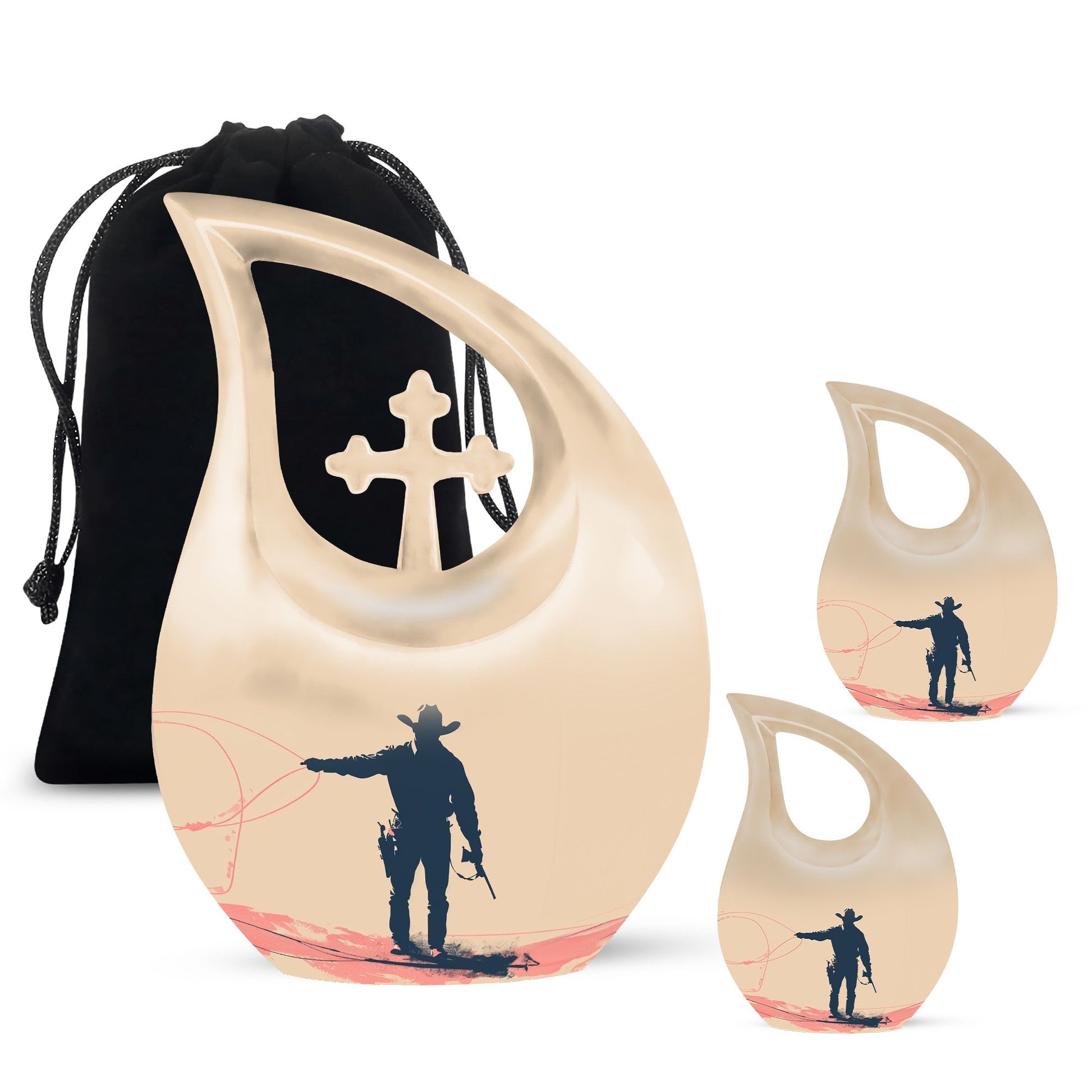 Cross-Drop Cowboy Memorial: Large Customizable Tribute Urn