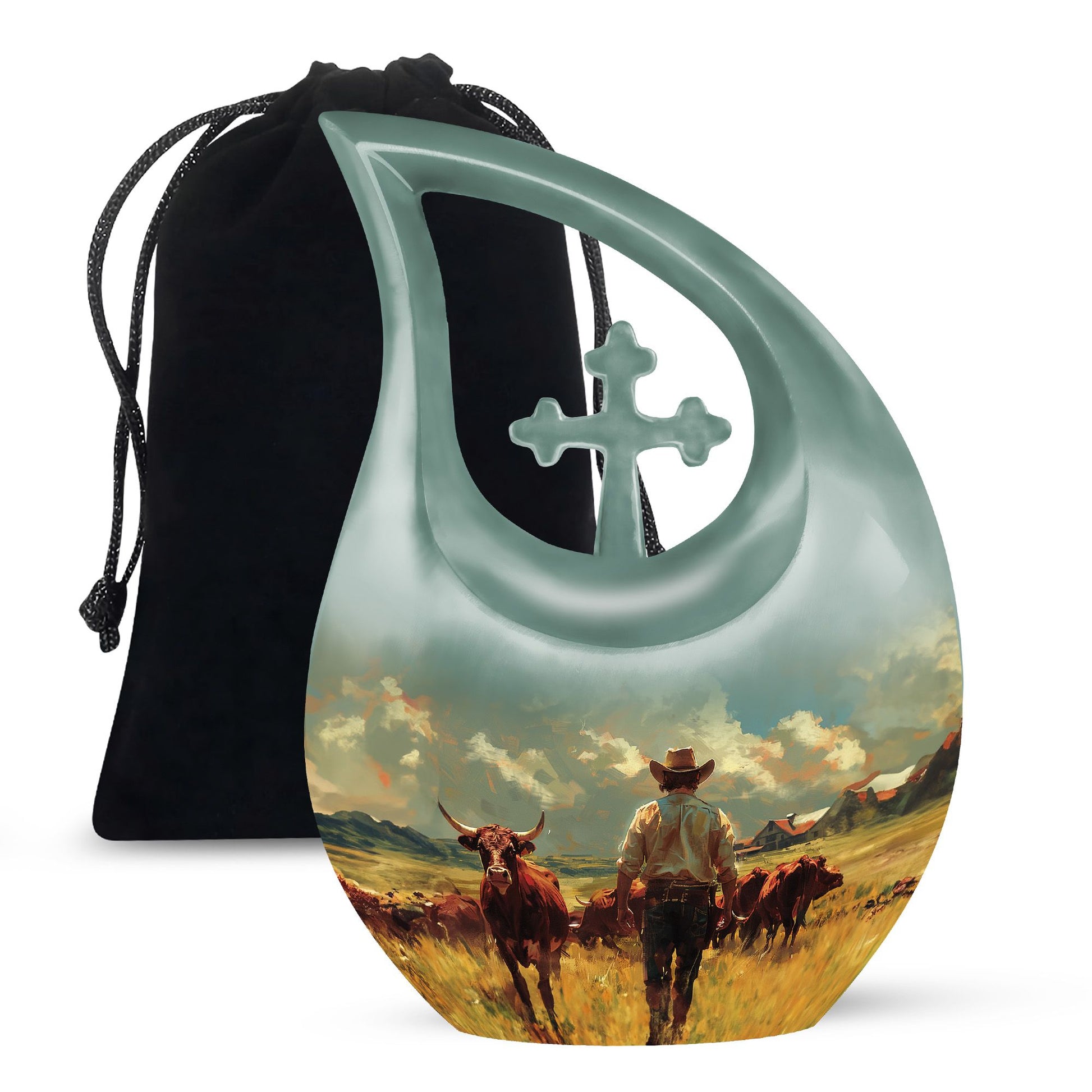 Cowboy-themed Cross Drop Modern Urn