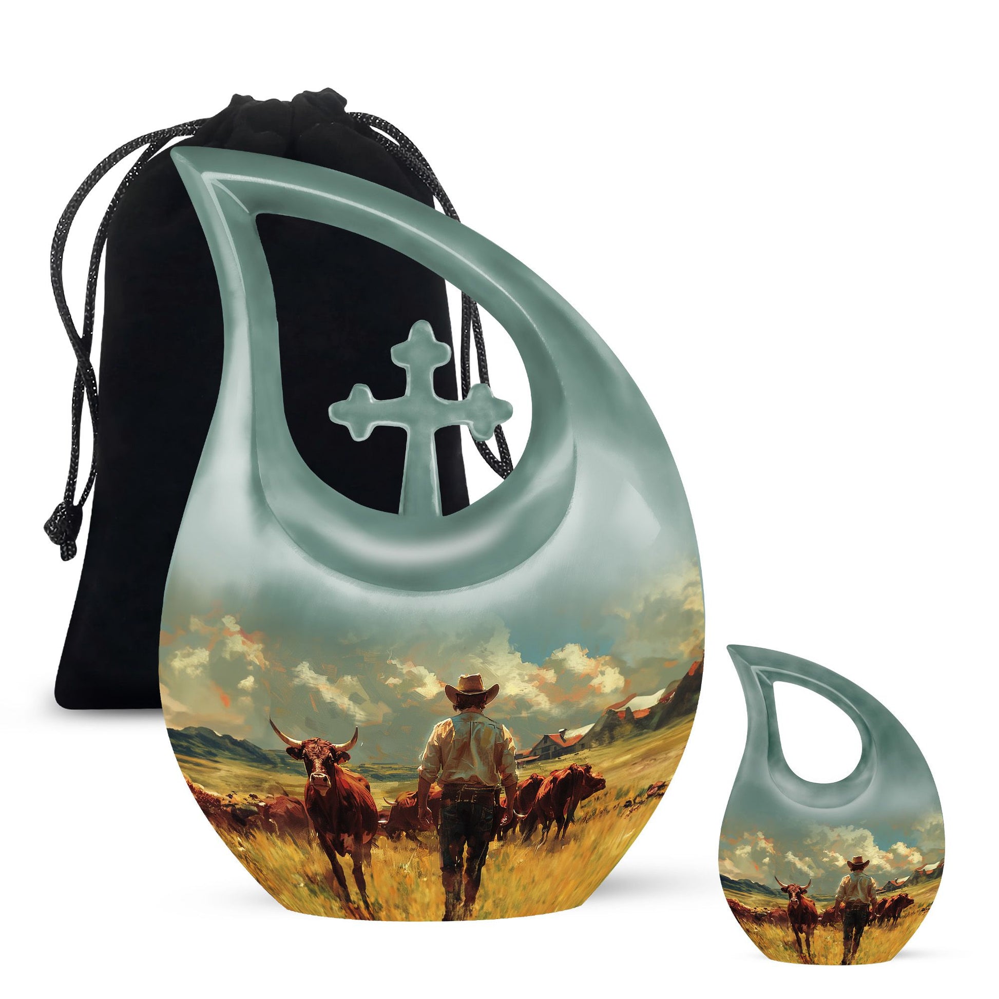 Cross Drop Cowboy Urn - A Modern Memorial Option for Ashes Keeping