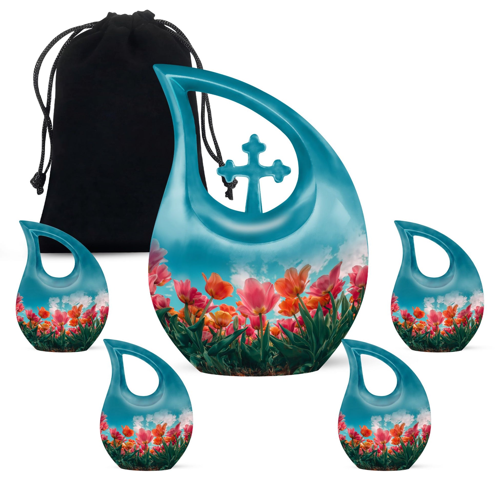 Medium-sized tulip-themed Cross Drop Urn