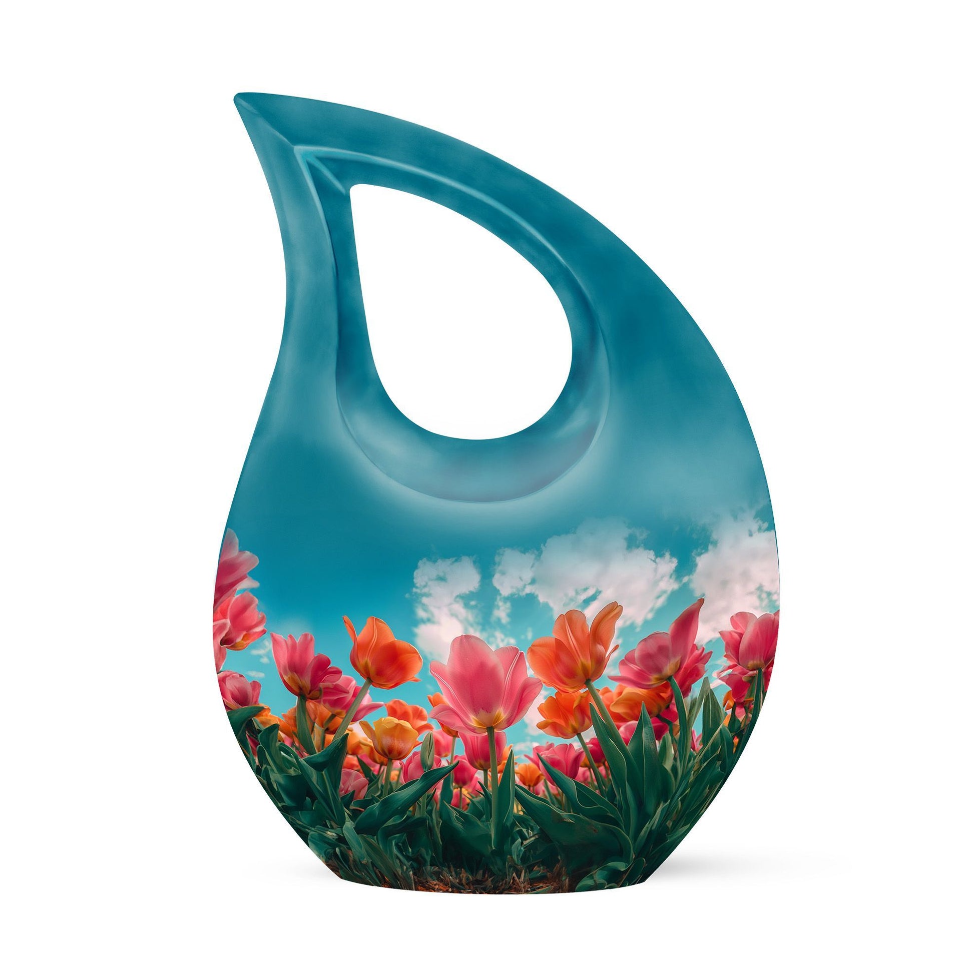 Medium-sized tulip-themed Cross Drop Urn