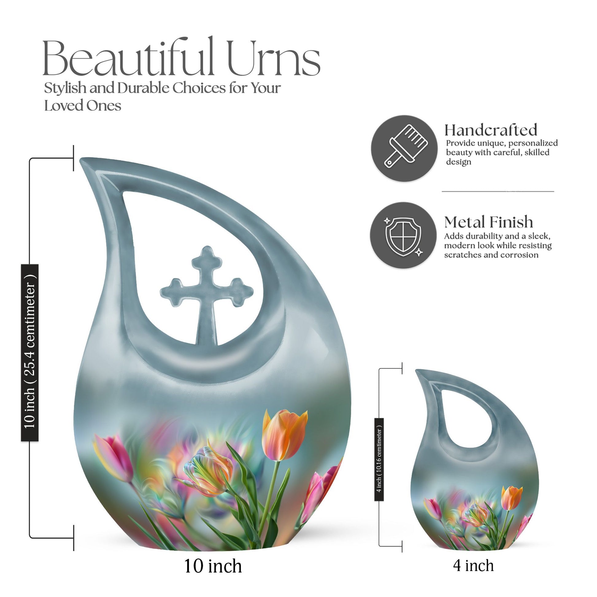 10 Inch Tulip Urn, Metal Cremation Urn