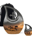 Horse Theme Large Urn With 1 Keepsake Urn