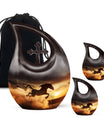 Horse Theme Large Urn With 2 Keepsake Urn