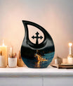 10-inch Peacock themed Cross Drop burial urn