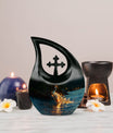 10-inch Peacock themed Cross Drop burial urn