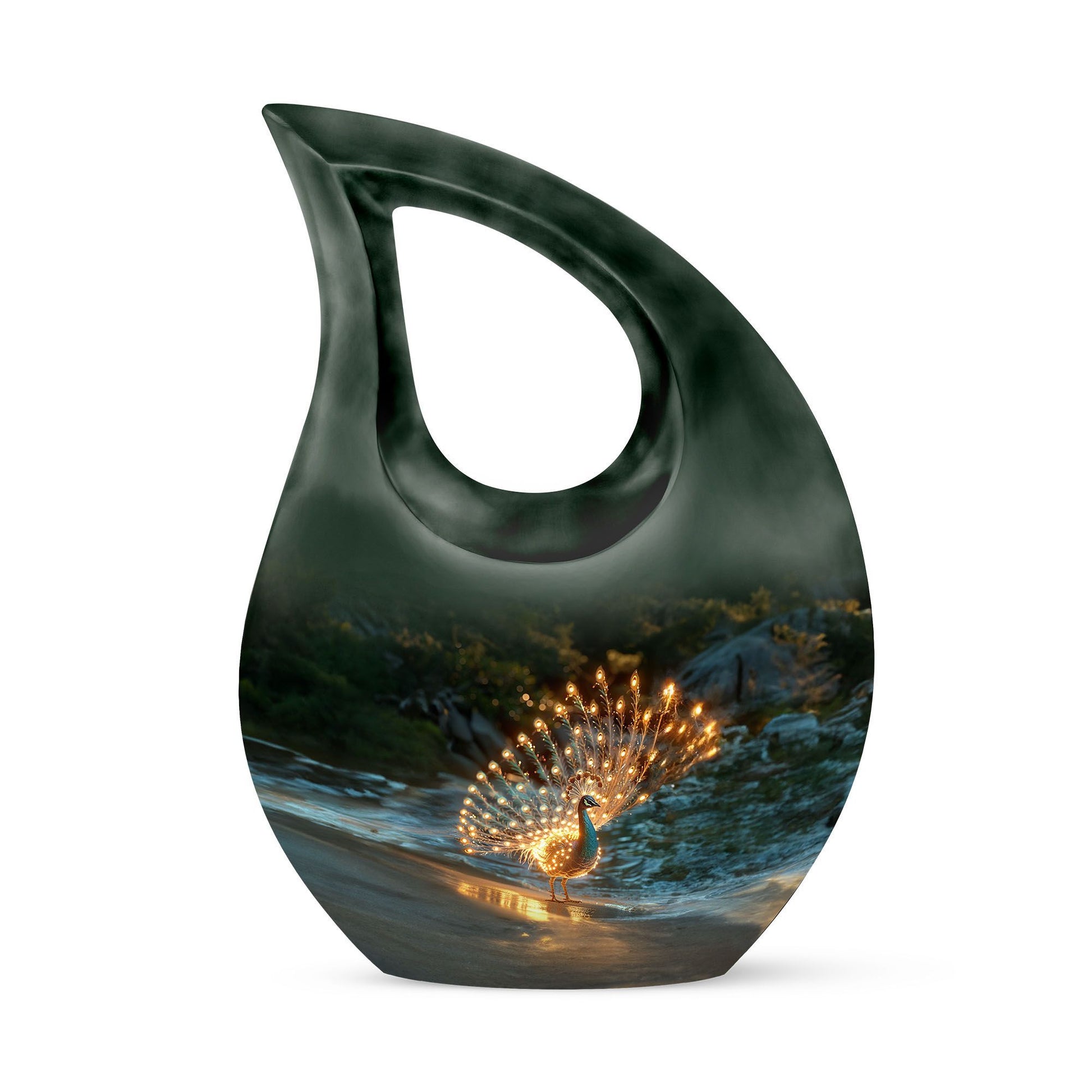 10-inch peacock-themed small cremation urn