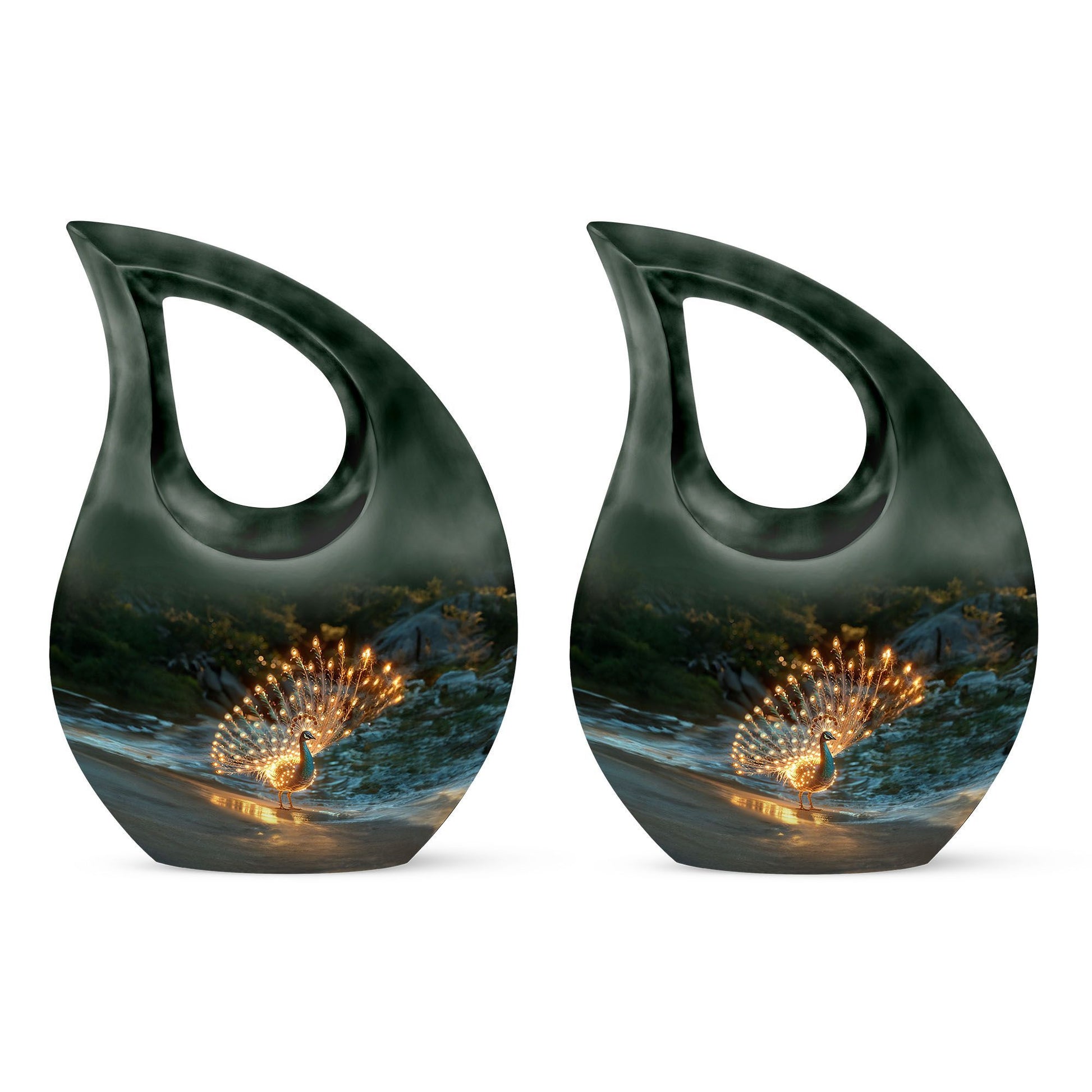 10-inch peacock-themed small cremation urn