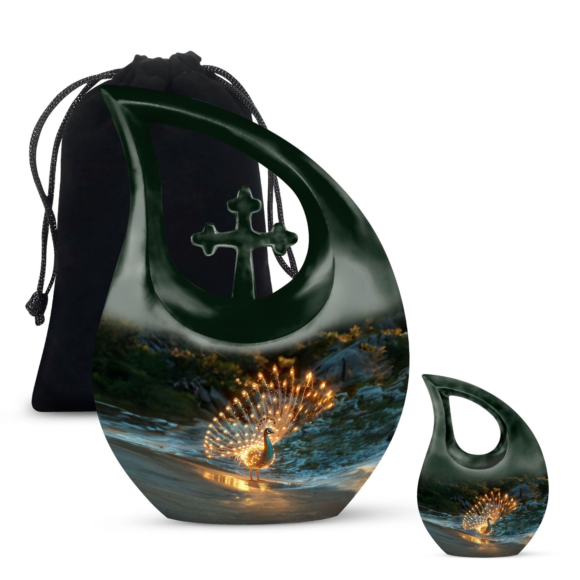 10-inch peacock-themed small cremation urn