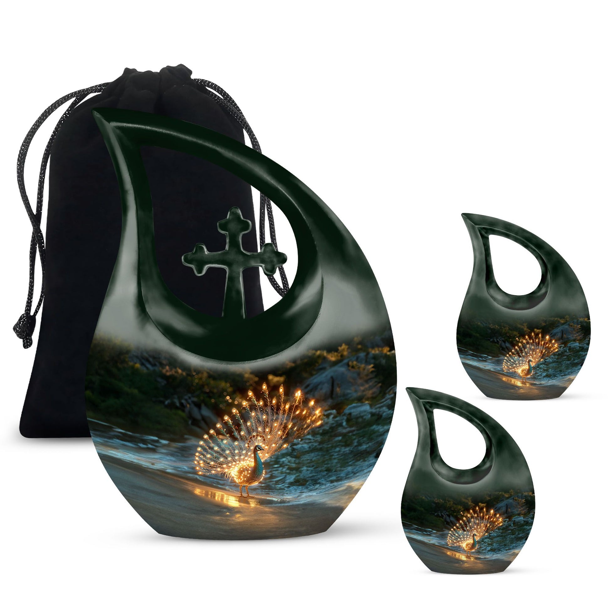 10-inch peacock-themed small cremation urn