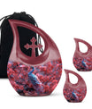 Peacock Theme Large Urn With 2 Keepsake Urn