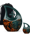 Peacock Theme Large Urn With 1 Keepsake Urn