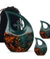 Peacock Theme Large Urn With 2 Keepsake Urn