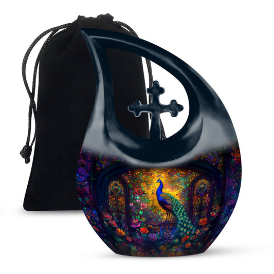 10-inch Peacock theme Cross Drop Cremation Urn