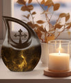 10-inch custom mom peacock urn with cross drop design, 