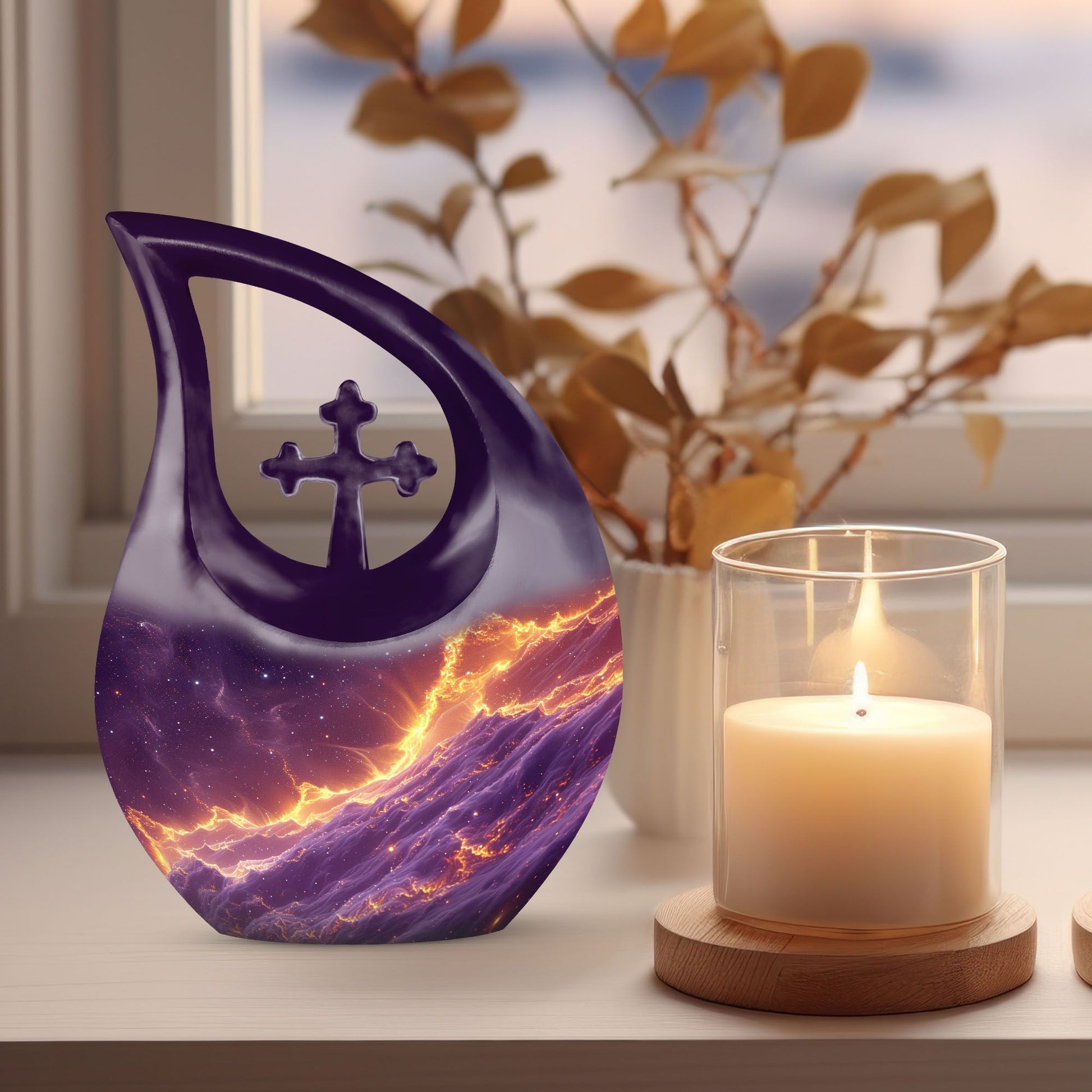 A 10-inch Nebula Galaxy Urn with Cross Drop design 