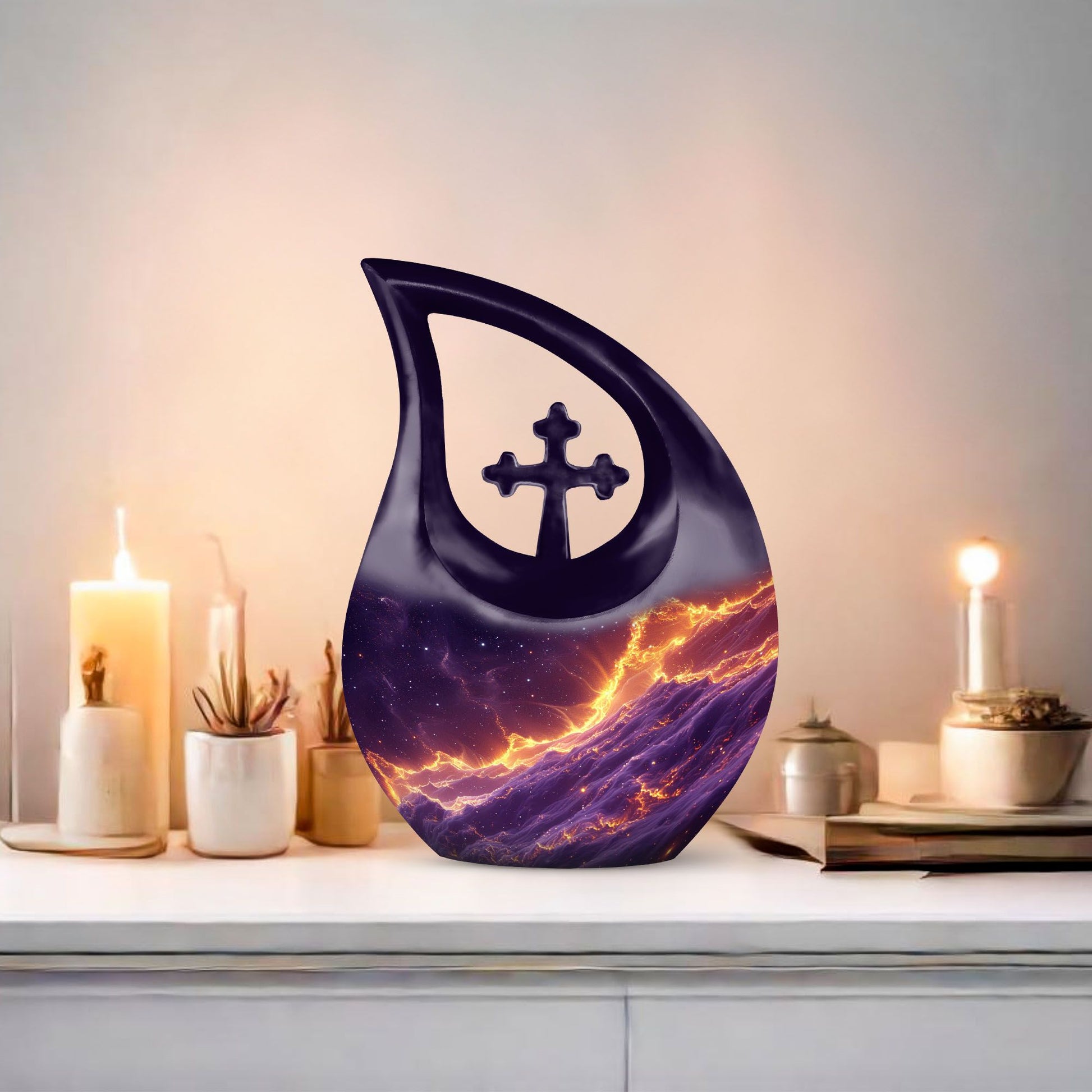 A 10-inch Nebula Galaxy Urn with Cross Drop design 