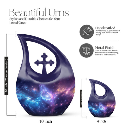 10-Inch affordable Nebula Galaxy Urn with Cross Drop design,