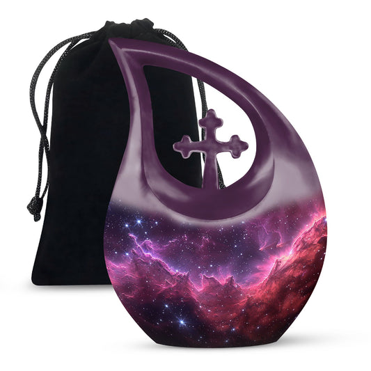 Personalizable Nebula Galaxy Cross Drop Large Memorial Urn