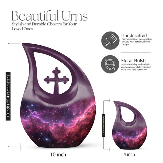 Personalizable Nebula Galaxy Cross Drop Large Memorial Urn