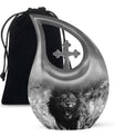 10 Inch Lion Urn with Cross Drop Design,