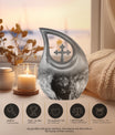 10 Inch Lion Urn with Cross Drop Design,