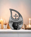 10 Inch Lion Urn with Cross Drop Design,