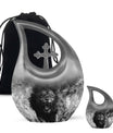 10 Inch Lion Urn with Cross Drop Design,