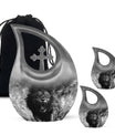 10 Inch Lion Urn with Cross Drop Design,