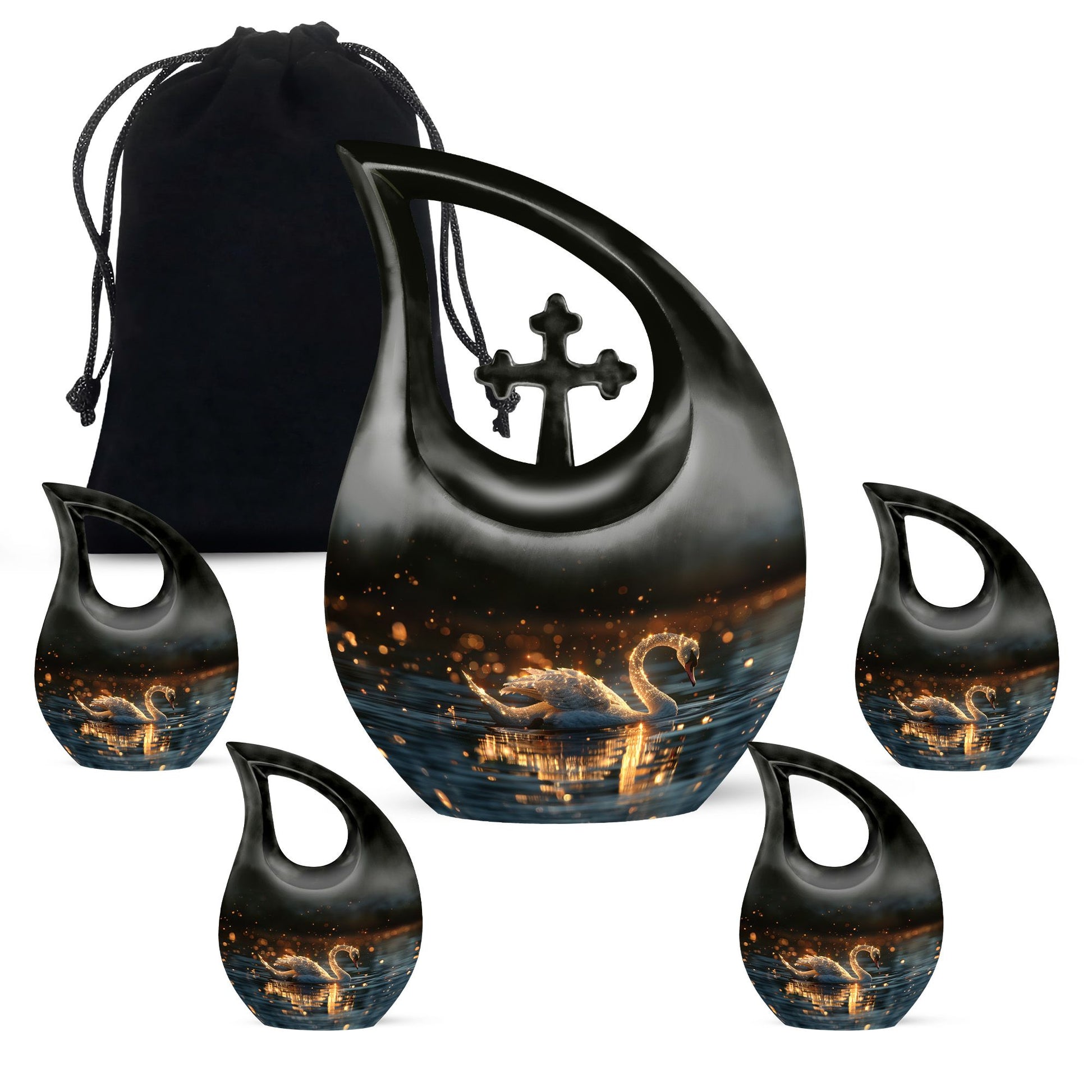 10-inch Swan Urn with Cross Drop design