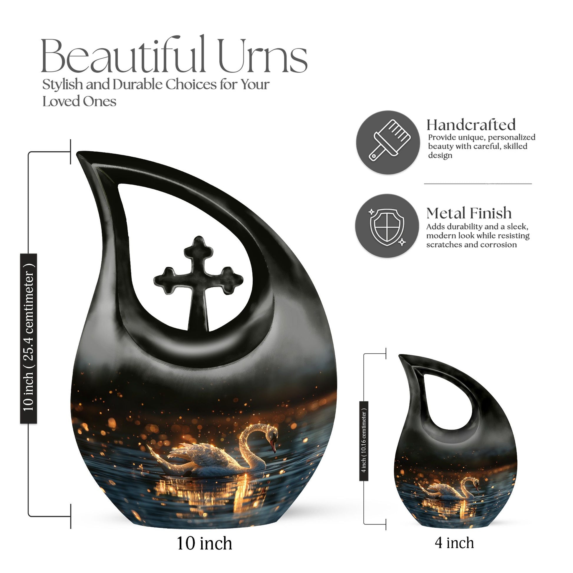 10-inch Swan Urn with Cross Drop design