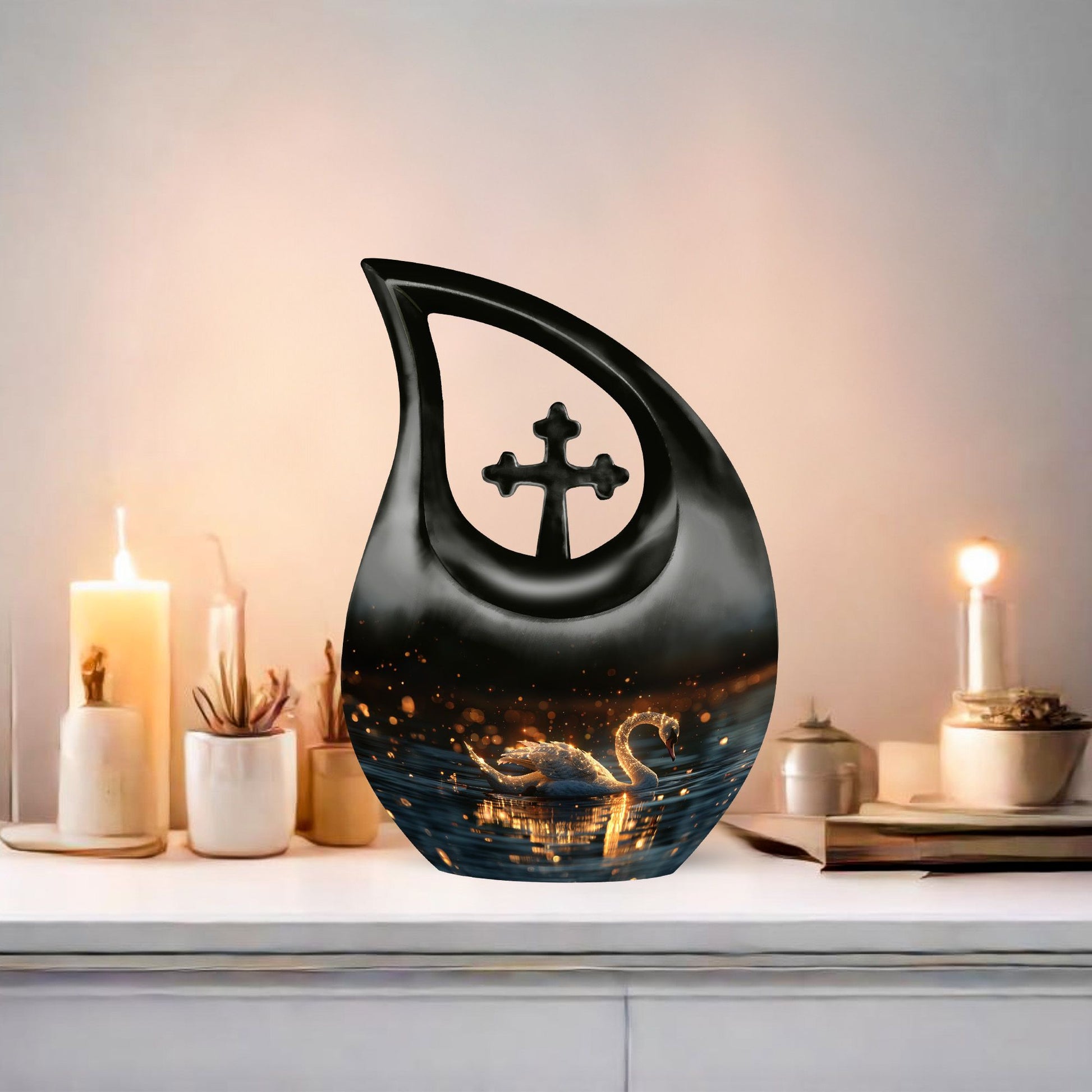 10-inch Swan Urn with Cross Drop design