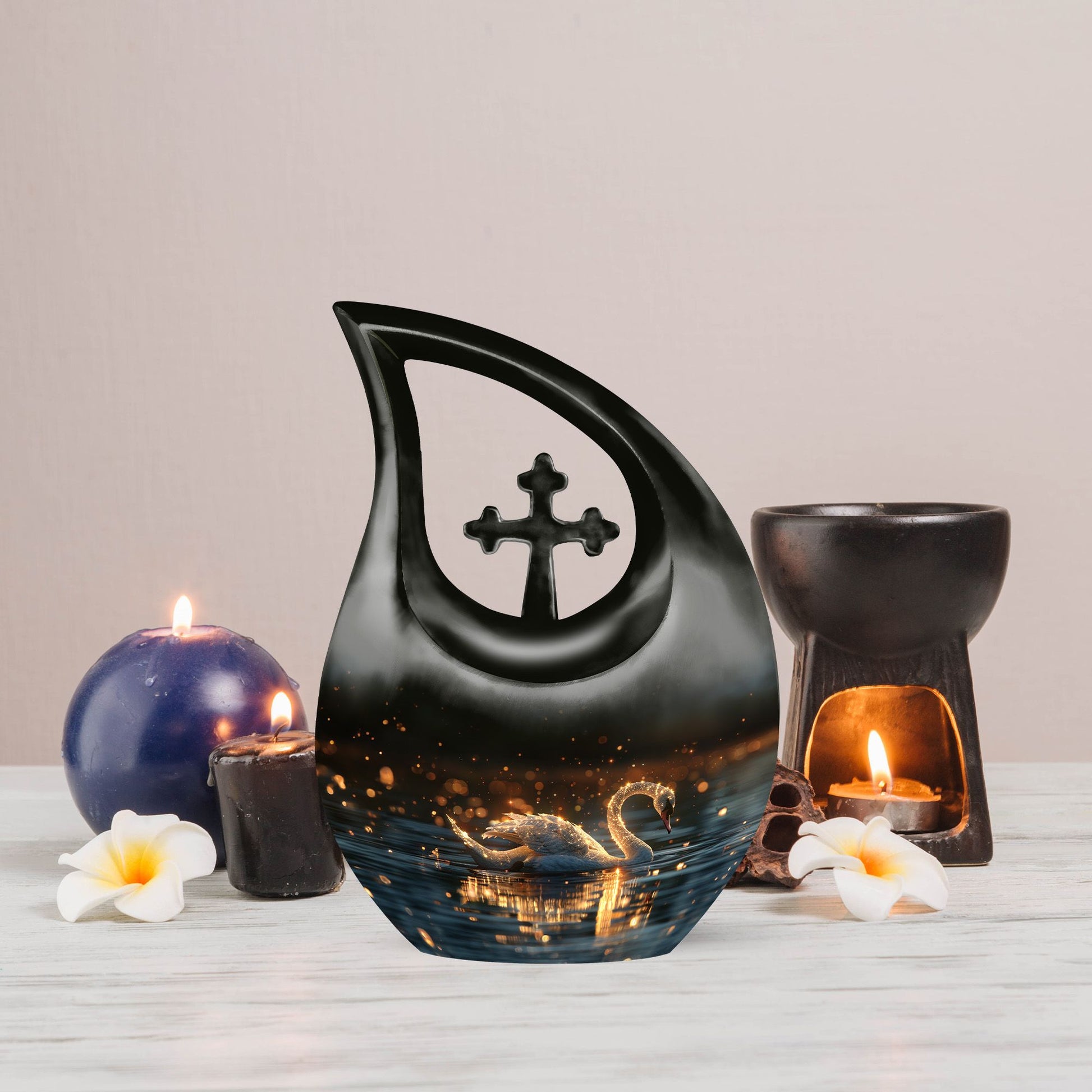 10-inch Swan Urn with Cross Drop design