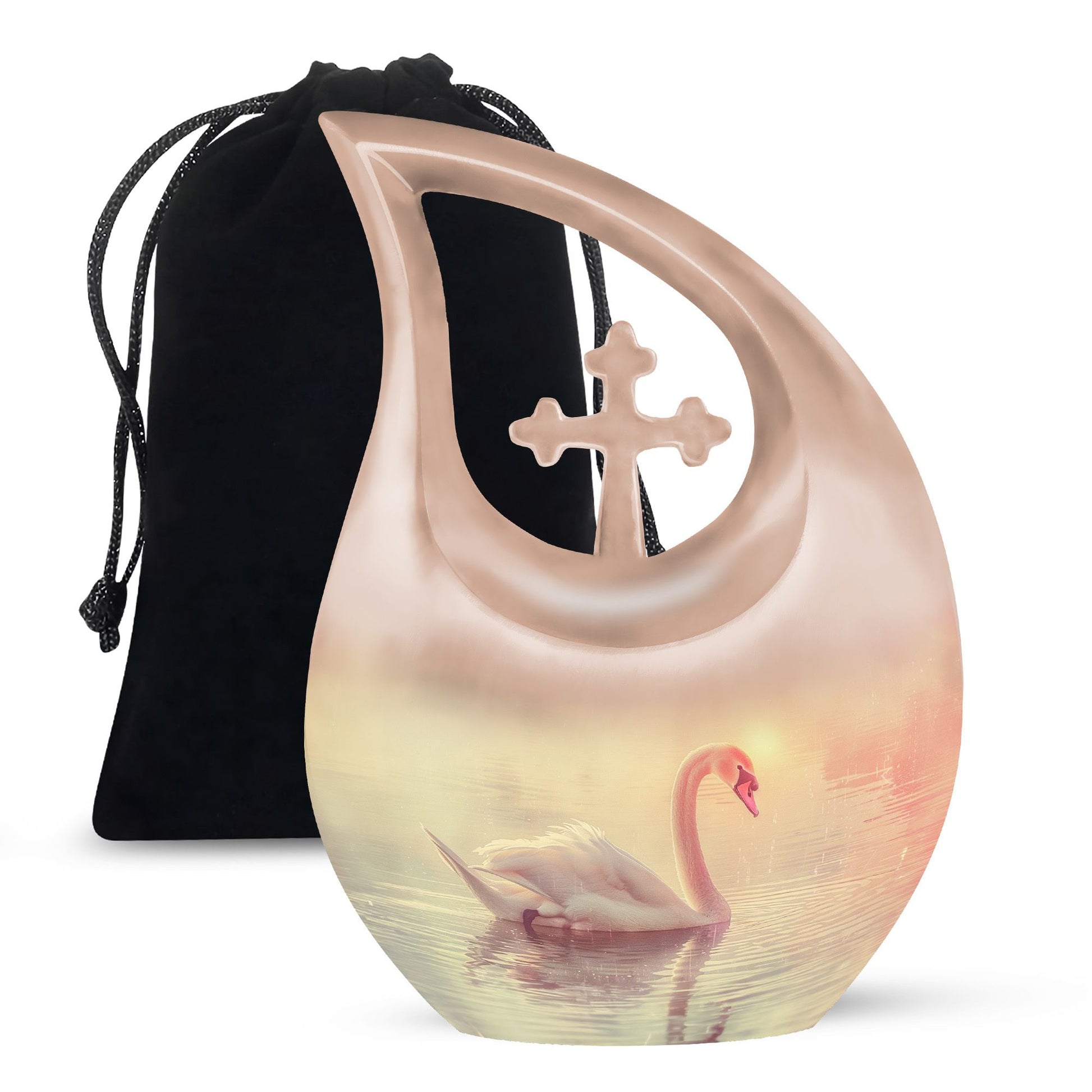 Affordable Swan Urn with Cross Drop design