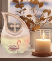 Affordable Swan Urn with Cross Drop design