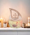 Affordable Swan Urn with Cross Drop design