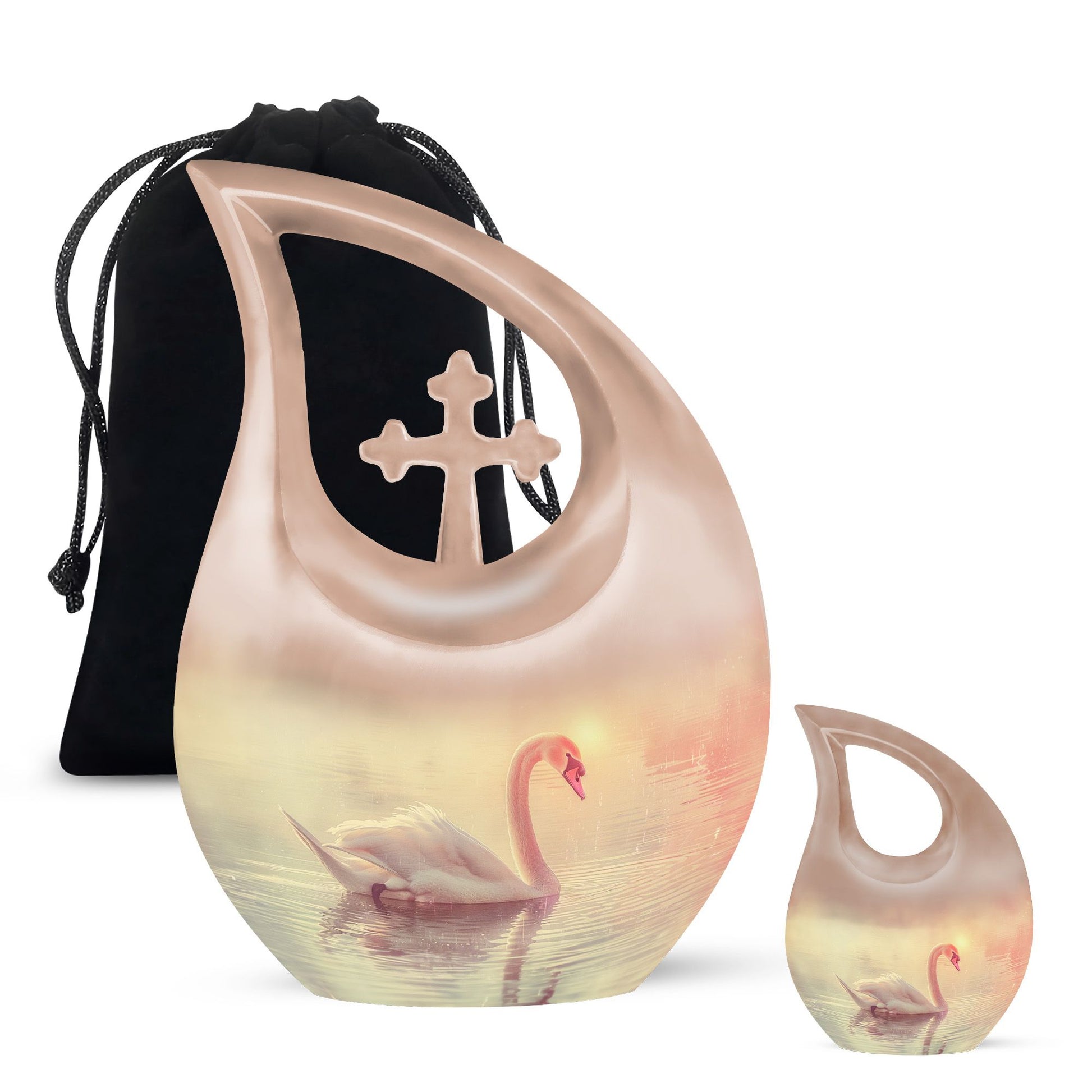 Affordable Swan Urn with Cross Drop design