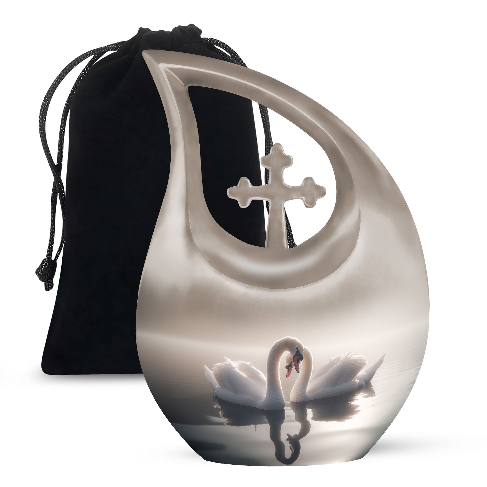 10-inch Swan-themed Cross Drop Small Memorial Urn