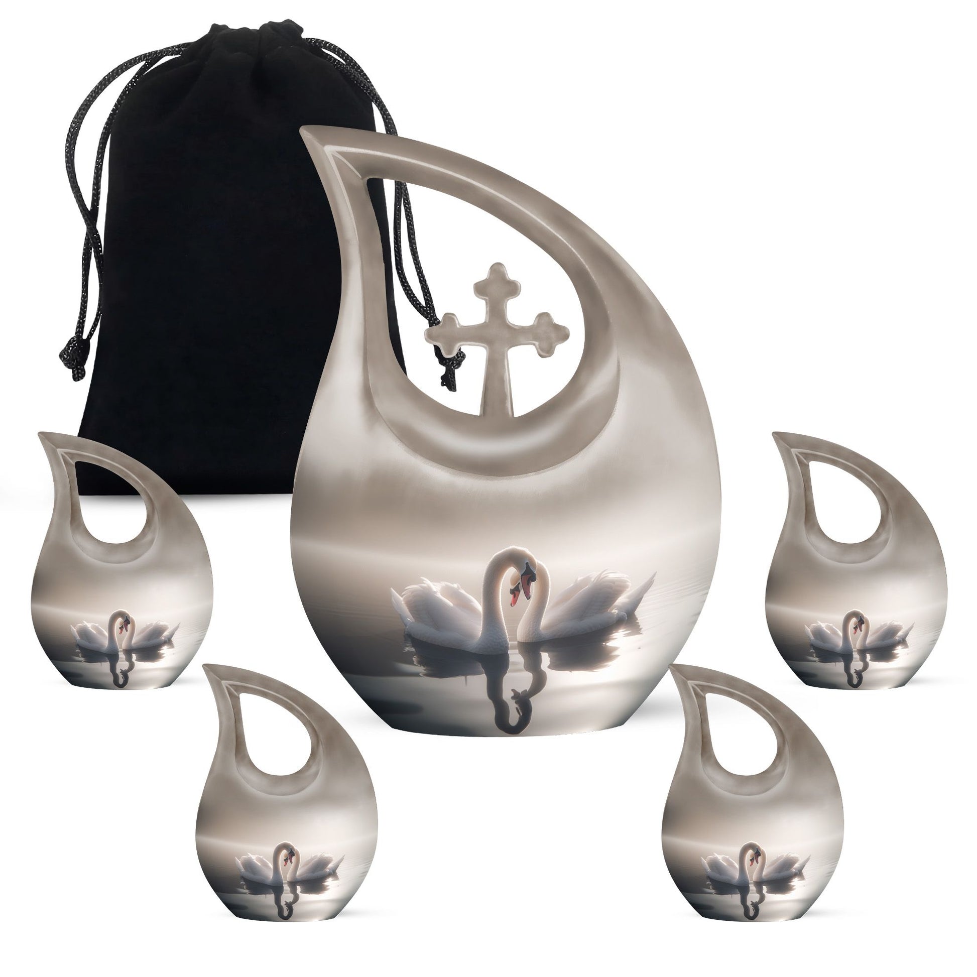 10-inch Swan-themed Cross Drop Small Memorial Urn