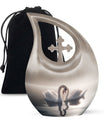 Swan Elegance: Memorial Urn with alluring Cross Drop Design