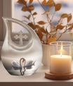 10-inch Swan-themed Cross Drop Small Memorial Urn