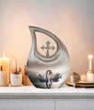 10-inch Swan-themed Cross Drop Small Memorial Urn