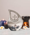 10-inch Swan-themed Cross Drop Small Memorial Urn