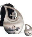 Swan Elegance: Memorial Urn with alluring Cross Drop Design